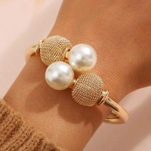 Faux Pearl Hinged Cuff Bracelet
